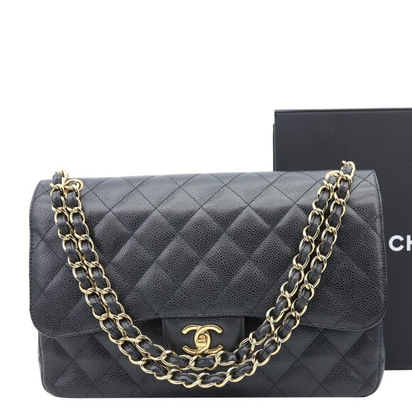 Chanel Classic Jumbo Double Flap Quilted Caviar Leather Shoulder Bag Black - Picture 3 of 14